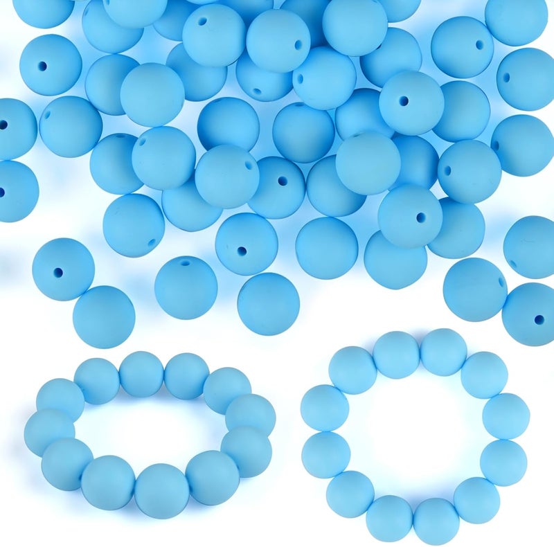 ASTARON 100 Pcs 15mm Silicone Beads for Keychain Making, Light Blue Round Rubber Beads Bulk for Bracelets Beadable Pens Decorations Crafts Supplies - Image 1